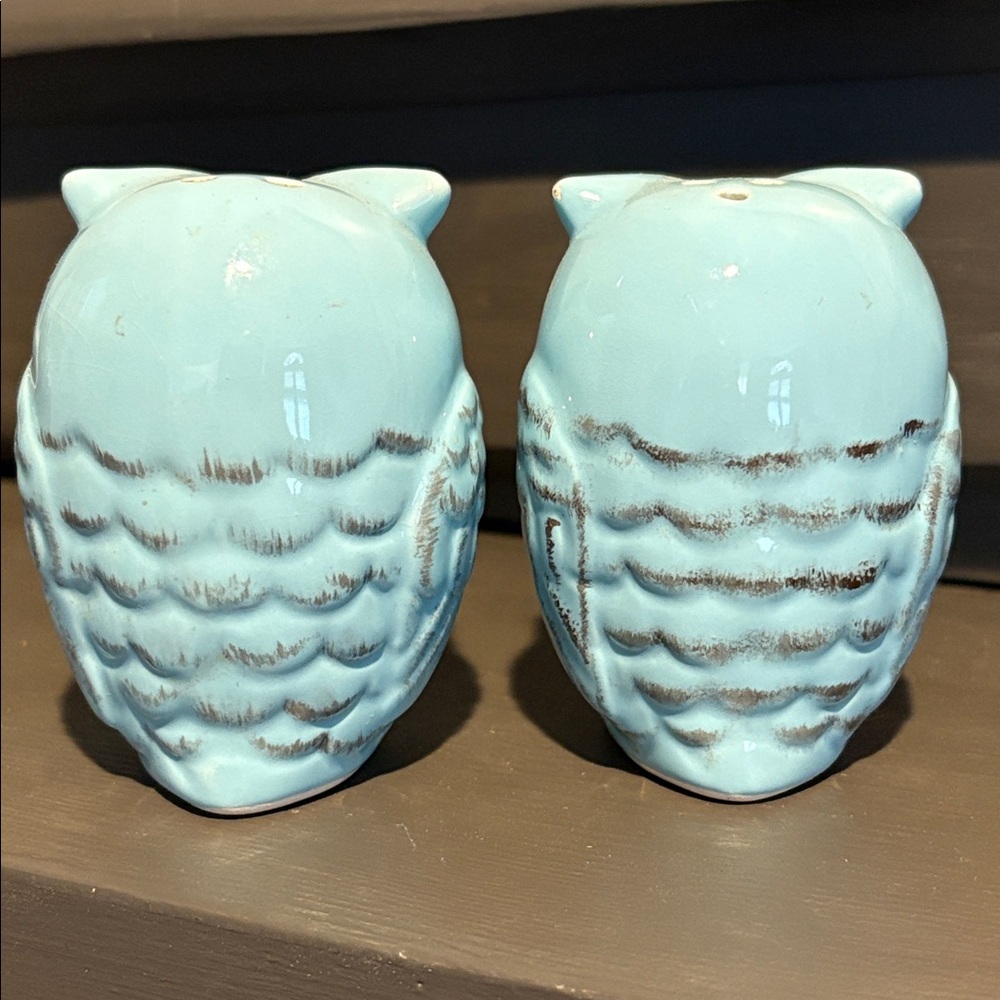 Owl Salt & Pepper Shakers Blue Vintage look - Picture 4 of 11